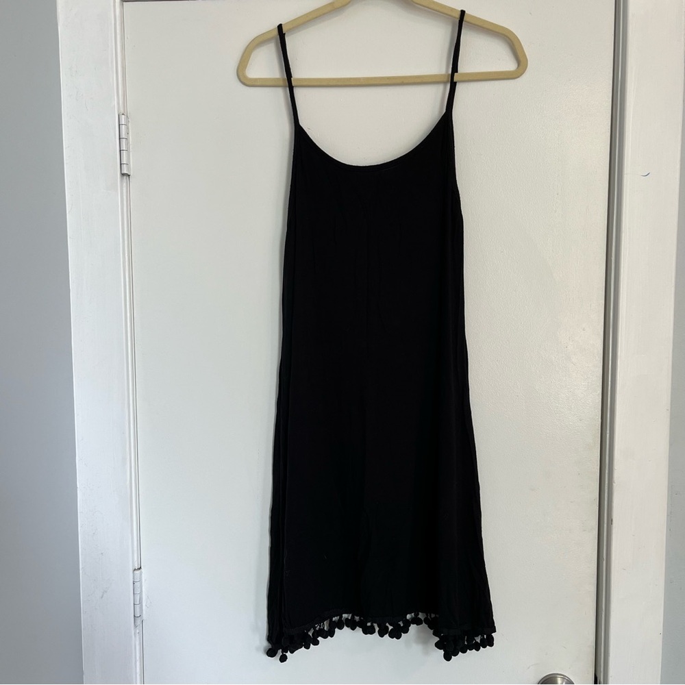 Boohoo Black Sleeveless Dress coverup with a Pom Pom hem